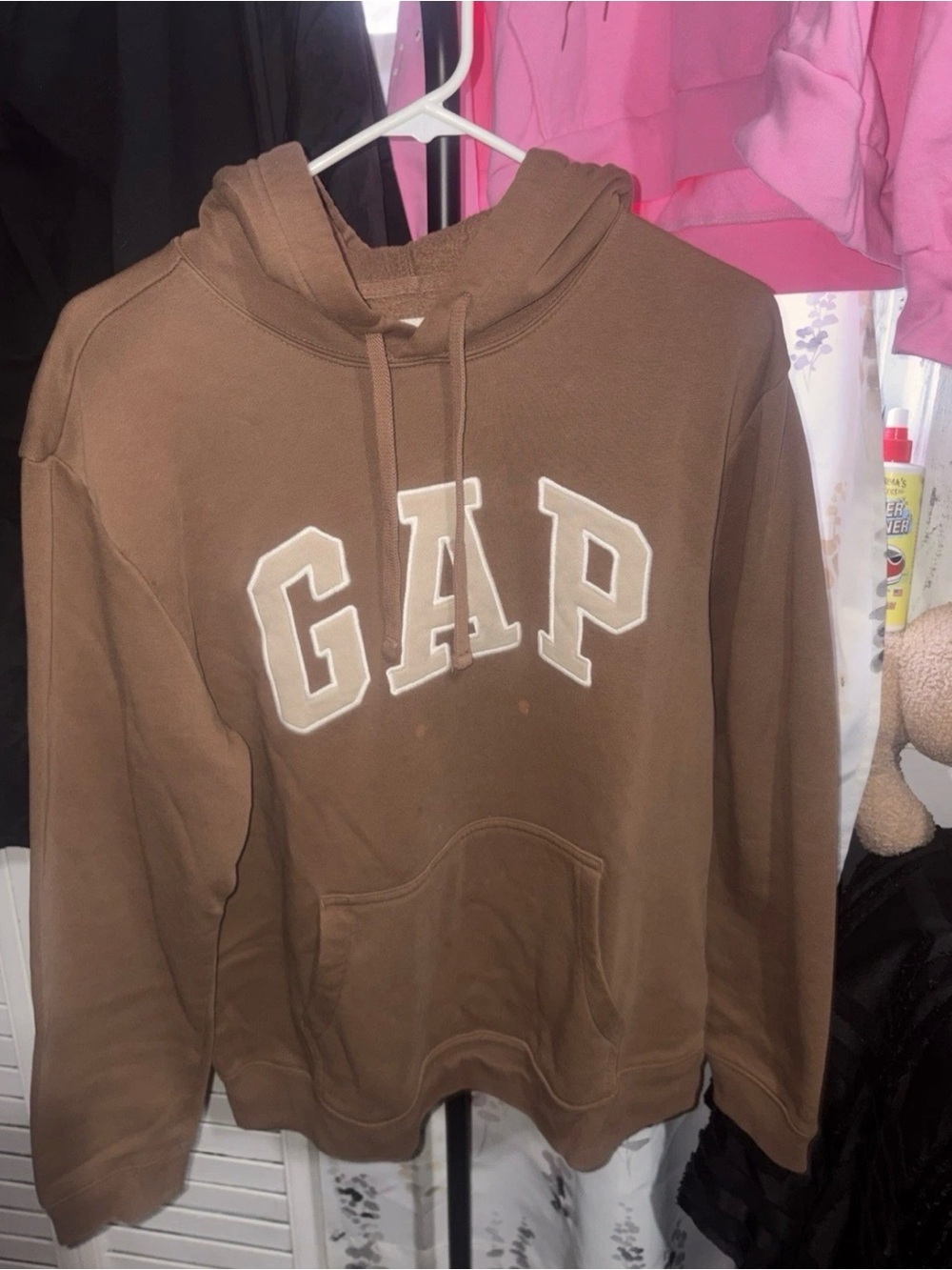 GAP Men’s Brown Crewneck Hoodie with White Logo